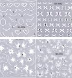 Luxvara Nagelsticker, 4 Stück 5D Nagelsticker Selbstklebend, Französische Spitze Nail Sticker, Schmetterling Nagelaufkleber, Nagelsticker Blumen, Nagelaufkleber für Frauen, DIY, Nail Art, Handyhüllen