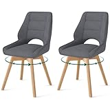 WAFTING Esszimmerstühle Holzbeine 2er Set Drehbar 360°,Stühle Esszimmer mit niedrigen Armlehnen,Stuhl mit Buchebeinen ist geeignet für Esszimmer, Küche, Wohnzimmer und Schminktisch,dunkelgrau