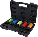 KS Tools 515.0870 1/2“ Alu-Felgen Kraft-Stecknuss-Satz, 5-tlg. (15-17 - 19-21 - 22 mm), Farblich Codiert Nach Schlüsselweite