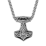 TQWSVUM Nordische Wikinger Mjölnir Halskette Für Männer - Handgemachte Edelstahl Odin Thor's Hammer Anhänger - Unisex Street Vintage Tier Amulett Pullover Kette Schutz Schmuck
