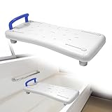 HENGMEI Badewannensitz Senioren, Badewannenbrett Badewannen Einstiegshilfe, Einstellbar Plastik Sitz Bath Erwachsene, Duschbrett für Badewanne mit Seifenablage und Haltegriff, Blau Griff