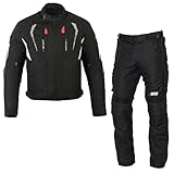 BOSmoto Motorradanzug Herren 2-teilig – Leichte Textilkombination mit CE Protektoren für Sicherheit,Herren Motorrad Textil Jacke und Hose,Motorrad Textil Kombi (BLACK, 5XL)
