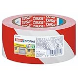 tesa Signal Markierungsklebeband UNIVERSAL - selbstklebendes Warnband zur permanenten Markierung und Kennzeichnung von Gefahrenzonen - aus robustem PP - 66 m x 50 mm - Rot/Weiß
