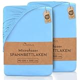 NatureMark Mikrofaser SPANNBETTLAKEN 2er Pack zum Sparpreis! viele Größen und Farben Markenware (Bettlaken 90 x 200 cm - 100 x 200 cm - Hell Blau)