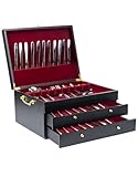 Besteck-Aufbewahrungsbox, 3-lagig, aus Holz, mit Schublade, Besteckkoffer mit Griff und Filzfutter, 39 x 29 cm, Besteck- und Utensilien-Organizer für Küche (Besteck nicht im Lieferumfang enthalten)
