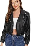 Fahsyee Damen Kunstlederjacke, Motorrad Übergröße Moto Biker Lederjacke Reißverschluss Mantel Kurz Leicht Vegan Beschnitten, Schwarz M