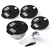 RECAFIMIL Wiederverwendbare Tassi*mo-Pads Kompatibel mit Bosch Tassi*mo-Maschine Nachfüllbare Tas*simo-Kaffeepads aus Edelstahl mit 4 schwarzen Silikondeckeln 60/180/200/220 ml