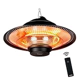 alpina Heizstrahler Terrasse GS-1500 - Infrarotheizung 1500W - Deckenheizstrahler für Innen- und Außeneinsatz - mit Fernbedienung - IP44 Zertifiziert - Deckenmontage - Ø42,5 x 12,5 CM - Schwarz