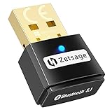 Zetsage-EU Bluetooth 5.0 USB Adapter, Dongle Sender Empfänger Kompatibel mit Win 7 / 8.1 10, geeignet für Desktop, Laptop, Maus, Tastatur, Gamepad, Drucker, Headset, Smartphone
