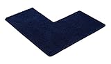 PANA® Chenille Duschvorleger mit Eckausschnitt • Badteppich für Eckduschen • Badematte rutschfest • L-förmiger Duschvorleger für eckige Dusche • Farbe: Blau • Maße: 50x100x100 cm