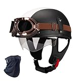 Retro Jethelm Motorrad ECE Zulassung, Halbschalenhelm Leicht ABS mit Sonnenblende und Schnellverschluss für Herren Damen, Chopper Moped Roller Helm Halbschale, M-XXL
