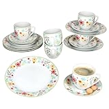 MamboCat Variant Blümchen 18tlg Kaffeeservice I farbige Porzellan-Kaffeeset für 6 Personen I Je 6X Kaffeetassen 200ml, Untertassen & Kuchenteller I buntes Geschirr für Frühstück & Kaffee