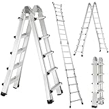 TLGREEN Alu Teleskopleiter 4x5 Stufen, 4.8M Ausziehbare Leiter, Aluminium Multifunktionsleiter, Gelenkleiter, Klappleiter, Treppenleiter, Anlegeleiter, Bockleiter, Mehrzweckleiter bis 150 kg