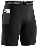 Niksa 1 Pack Herren Kompressionsshorts, Sport Unterhosen Männer Schnelltrocknendes Laufunterwäsche, Atmungsaktiv Laufhose Herren Kurz mit Handytasche, Schwarz, L