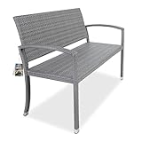 Casaria® Gartenbank Sitzbank Wetterfest Kunststoff 320kg Belastbarkeit Rückenlehne 122x58cm Garten Balkon Terrasse Bank Ergonomisch Polyrattan Grau