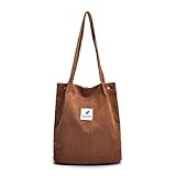 JNYUTEEN 2 Stück Cord Tasche Damen, Umhängetasche Tote Bag Shopper Tasche, 32,0 x 28,0 cm Schultertaschen Henkeltasche Cord-Tragetasche für Arbeit Reisen Einkauf Alltag
