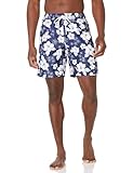 Amazon Essentials Herren Schnelltrocknende 23 cm Badehose, Marineblau Hibiskusblume, L
