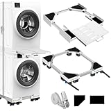 NIUXX Universal Stapelset und Beweglicher Sockel für Wäschetrockner und Waschmaschine, Größenverstellbar mit Ratschenseil und Ausziehbaren Trockenständern für Wasch- und Trockenmaschinen Platz sparend