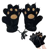 TUONYIS Handschuhe Damen, Warmen Finger handschue, Dicken Plüsch Handschuh, Katze Claw Bear Pfote Plüsch Fäustlinge, Cartoon Tier Warme Handschuhe, Winter Fausthandschuh, für Damen Mädchen (Schwarz)
