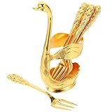 Hohopeti 7 teiliges Dessertgabel Metall mit Elegantem Schwanenförmigem Gabelhalter Kompakt und Praktisch für Feierlichkeiten Hochzeiten Restaurants und Stilvolles Kuchen zubehör