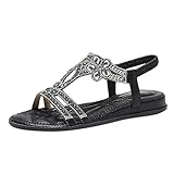 Glitzer Sandalen Damen Sommer, Strass Sandalen Elegant Flach Schuhe, Sommerschuhe Frauen Bequem Weichen, Gummiband Slingback Sandaletten Strandschuhe