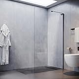 SONNI Duschwand Glas 120 x 200 Schwarz mit NANO Glas Sicherheitsfolie Duschtrennwand Glas Walk In Glaswand Dusche
