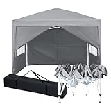 Pavillon 3x3m，Faltpavillon，Winterfest Wasserdicht Gartenpavillon mit 4 Seitenteilen、Tragtasche，Höhenverstellbar,UV Schutz 50+,Stabil,Metallrahmen,Partyzelt,Gartenzelt für Festival Camping Garten,Grau