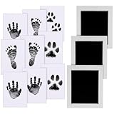 Zemiu Hand- und Fußabdruck für Babys Groß Standard 10 x 8,1 cm, 3 Stück Baby-Handabdruck-Stempelkissen mit Clean-Touch und 9 Abdruckkarten, sicher für Baby-Andenken, Haustierpfotenabdruck, Schwarz