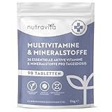 Multivitamin Hochdosiert - 90 vegane Tabletten - 26 wertvolle A-Z Vitamine und Mineralien - Multi Vitamin Komplex - Unterstützt das Immunsystem - laborgeprüft und ohne Zusätze - Nutravita