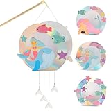 4 Stück LED Meerjungfrau Laternen Bastelset für Kinder, Martinslaternen, Bastelmaterial für eine Laterne, Papierlaternen Bastelset für St Martin, Halloween, Kostümpartys, Weihnachten, Kinderpartys