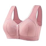 Fccrian Damen-BHs mit Schnalle, weiche Baumwolle, große Größe, nicht ringender BH, bequemer Frontverschluss, rose, 64