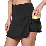 MEETYOO Damen Tennis Skort Summer Tennisröcke Sport Faltenrock Golfrock mit Tasche & Innenhose für Laufen Golf Uv-Schutz Outdoor Reise, Schwarz, S