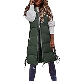 Leichte Damenweste mit Kapuze – Steppweste für Damen, lang, Winter, warm, einfarbig, Weste, Mäntel, Outdoor, winddicht, Parka-Weste, Übergröße, Westen, Jacken, Mantel, Reißverschluss, Steppjacke mit