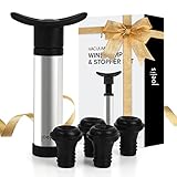 Joeji's Kitchen Weinpumpe Edelstahl mit 4 Stopfen - Wein Vakuumpumpe Frische bewahren - Wine Pump Mit Stoppers