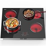 Hobsir Glaskeramikkochfeld 4 Platten, Kochfelder Autark mit Ovale Zone und äußere Flex-Zone, Touch-Bedienung, 60cm Einbau, 6600W, 9 Leistungsstufe, verkabelt, kein Stecker