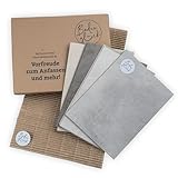 Bodenglück Muster/Handmuster Paket, Vinylboden Klick Vinyl, Fliesenoptik Stein, 4 Musterstücke, Fußbodenheizung geeignet, 100% Wasserfest, integrierte Trittschalldämmung