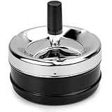 Aschenbecher Drehen 9 x 9,5 cm Aschenbecher mit Deckel Moderner Drehaschenbecher Metall Windaschenbecher für Draußen Home Office Balkon Partys Outdoor Ashtray for Outdoors (Black)