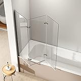 EMKE Duschwand für Badewanne 130x140cm, Duschtrennwand für Badewanne 3-teilig Faltbar Badewannen Duschwand, 6mm Sicherheitsglas Duschabtrennung Badewanne Badewannenaufsatz