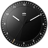 Braun Klassische große Funkwanduhr Mitteleuropäische Zeitzone (MEZ/GMT+1) mit leisem Uhrwerk, leicht lesbares Zifferblatt, 30cm Durchmesser, schwarzes Modell BC17B-DCF.