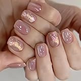 30 Stück Cat Eye Künstliche Nägel Kurz, Pink & Gold Press on Nails, Quadratische Nägel Zum Aufkleben Kurz mit Katzenaugen Design, Glossy Rosa Künstliche Fingernägel für Frauen Maniküre Nail Art