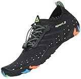 SAGUARO Badeschuhe Damen Herren Wasserschuhe Schwimmschuhe Schnelltrocken Aquaschuhe Strandschuhe Leicht Neoprenschuhe Surfschuhe rutschfeste Tauchschuhe Wassersportschuhe Stil 1:Schwarz Gr.44 EU