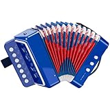 Akkordeon Kinder, 10 Tasten Ziehharmonika Knopf Akkordeon mit Riemen, Ziehamonikar Musikinstrument Geschenk für Anfänger, Akkordeon Erwachsene und Kinder ab 3 Jahre, Blau