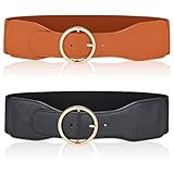PjuQow Taillengürtel Damen, Breiter Gürtel Für Kleid, 2 Stück Schwarz Und Braun, Stretch Gürtel Damen, Hochwertiger Taillengürtel Breit