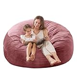 EDUJIN Xlarge Sitzsack-Stuhl: 152 cm großer Sitzsack mit Memory-Schaum gefüllter Sitzsack für Erwachsene mit Füllung, ultraweicher holländischer Samtbezug, rundes flauschiges Sofa für Wohnzimmer – 1,5