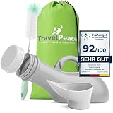 TRAVELPEACE® - Urinflasche - 3in1 Komplett Set - mit Komfort Hygienebürste - inkl. Blickschutz-Beutel - Urinal Frauen und Männer