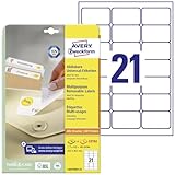 AVERY Zweckform L6023REV-25 Universal Etiketten (525 plus 105 Klebeetiketten extra, 63,5x38,1mm auf A4, wieder rückstandsfrei ablösbar/abziehbar, bedruckbar, selbstklebende Aufkleber) 30 Blatt, weiß