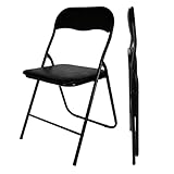 Spetebo Metall Klappstuhl mit gepolsteter Rückenlehne in schwarz - Kunsttoff Bezug - Klappbarer Gästestuhl mit Polster - Küchenstuhl Beistellstul Stuhl klappbar