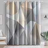 Blickdichte Gardinen Creme Verdunkelungsvorhang Ösenvorhang Gedruckt Polygonal Geometrisch Modern Polyester Geräuschreduzierung Vorhang für Schlafzimmer Wohnzimmer Büro, H 245 x B 150 cm (2er Pack)