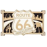 Wooden Route 66 Magnet, Road Trip Souvenir Keepsake, Magnetic Accessory for Fridge, 4.37 x 2.5 Inches