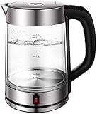 KOHARA Wasserkocher, elektrischer Wasserkocher aus Glas mit hohem Borosilikatgehalt, umweltfreundlich, 1,7 l mit beleuchteter LED, BPA-frei, kabelloser Wasserkocher mit Deckelboden